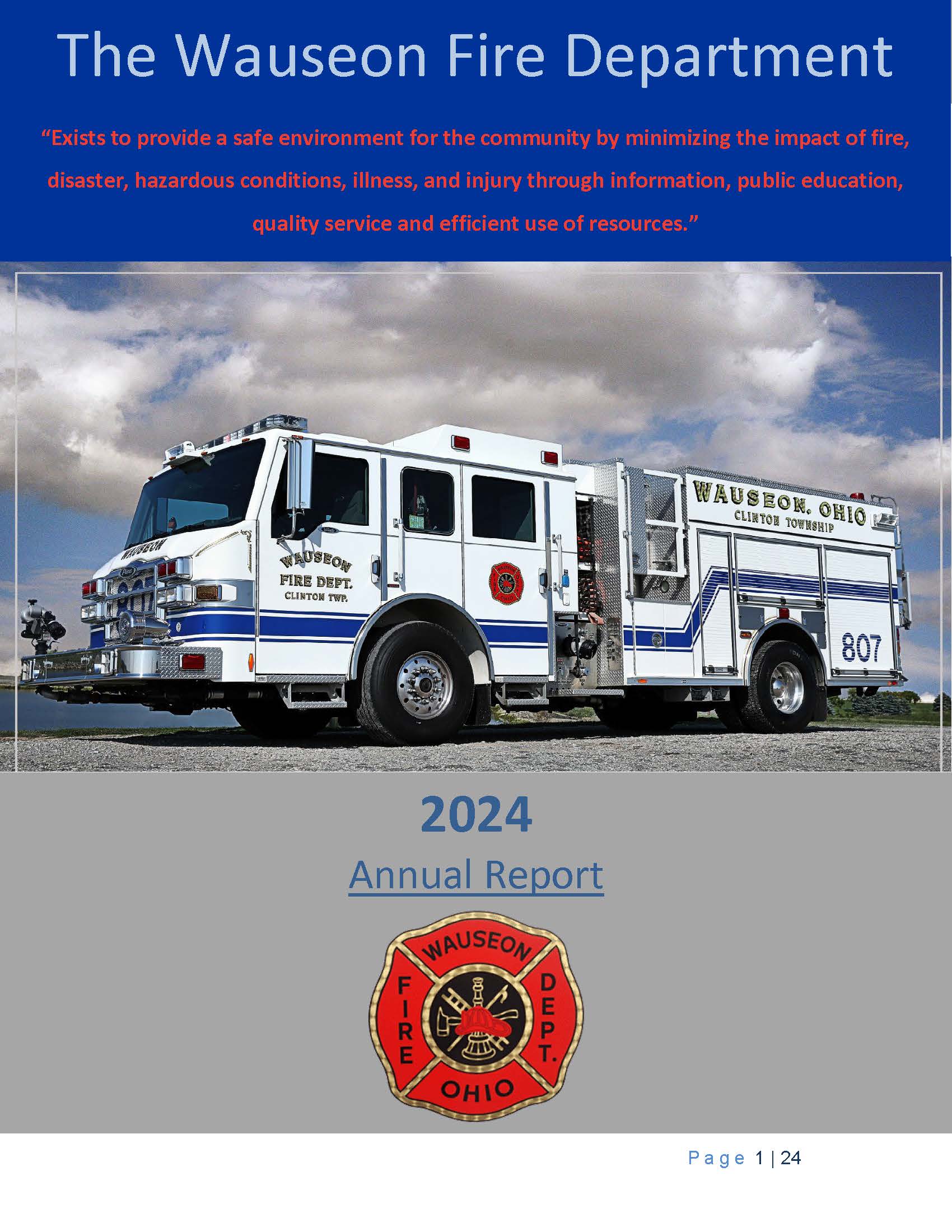 Front page of the Wauseon Fire Department's 2024 annual report.